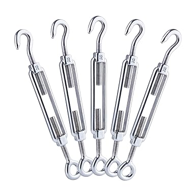 Turnbuckle Wire Tensioner 5pack, M4 Turnbuckles Hook and Eye Heavy Duty, 304 Stainless Steel Wire Rope Tension for Shade Sails Tent Garden Light Fence Wire Cable Railing