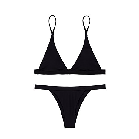 X-HERR Women's Wide Band Triangle Top Cheeky Bottom Bikini Swimsuits