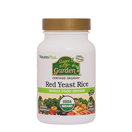 Natures Plus Source of Life Garden Red Yeast Rice - 600 mg, 2.5% Monacolins, 60 Vegan Tablets - USDA Certified Organic Herbal Supplement - Vegetarian, Gluten Free - 60 Servings
