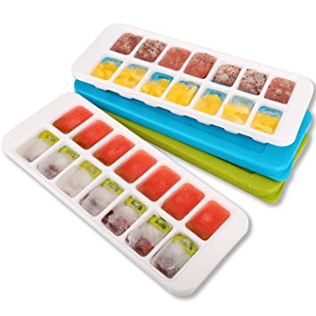 Ice Cube Trays 2 Pack,Switch-Release and Flexible 14-Ice Trays with Spill-Resistant Removable Lid,BPA Free and Dishwasher Safe