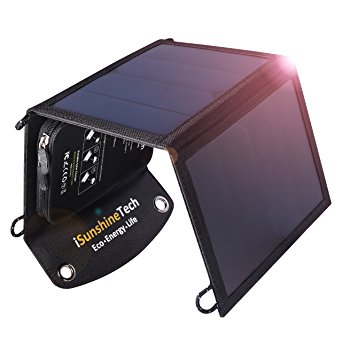 Solar Charger 15W with Dual USB Ports iSunshineTech High Efficiency Foldable Solar Panel/Portable Phone Charger for iPhone 6/6 Plus, iPad Air 2/mini 3, Galaxy S7/S6 and More