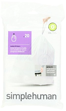 simplehuman Code G Custom Fit Trash Can Liner, 1 refill pack (20 liners), 30 Liters / 8 Gallons