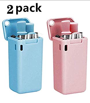 2 Packs Collapsible Straws,Reusable Stainless Steel Straws,Foldable Drinking Straws Food-Grade Portable Straw Set for Travel, Household, Outdoor (Pink and Blue)