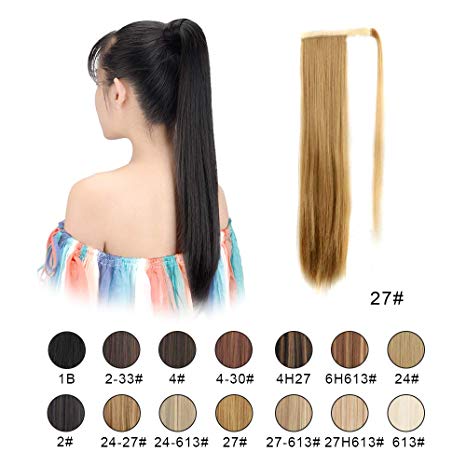 BARSDAR 26 inch Ponytail Extension Long Straight Wrap Around Clip in Synthetic Fiber Hair for Women (27# Strawberry Blonde)