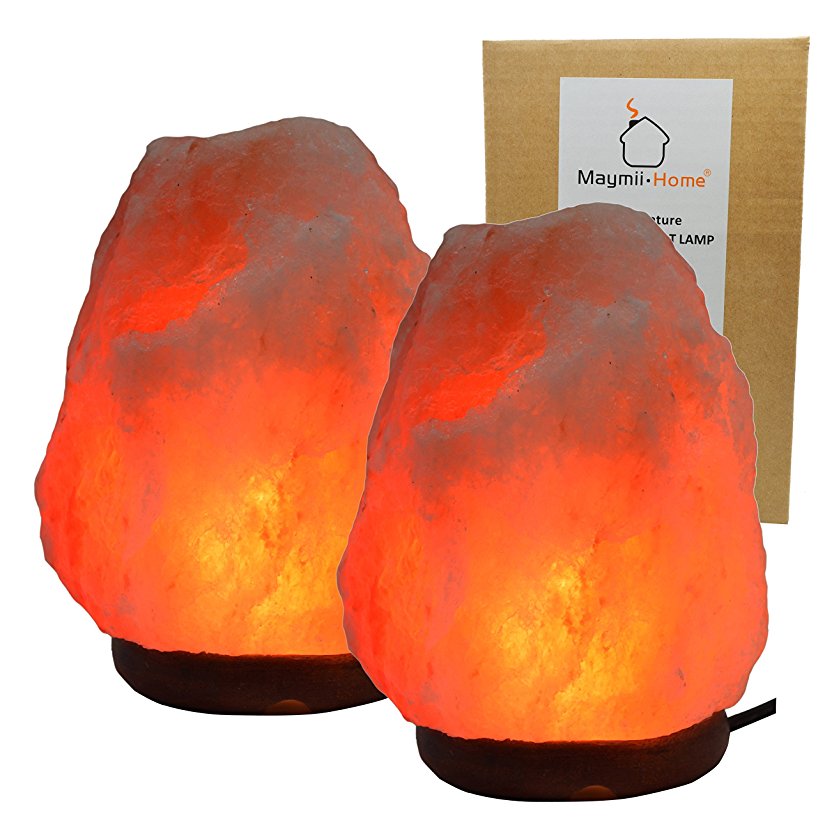 Maymii.Home Set of 2 Pack 7~10 inch 4.5-7 lbs (each) Natural Himalayan Rock Salt Lamp with Wood Base, Dimmer Control, Electric Wire & Bulb