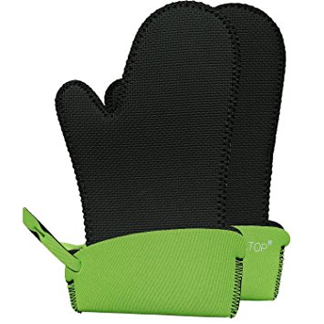 ALLTOP Neoprene Oven Mitts Oven Mitts Heat Resistant for Kitchen BBQ Cooking Baking Grill Barbecue,500 Fahrenheit Degrees at Least 45 Second,Black Green,1 Pair