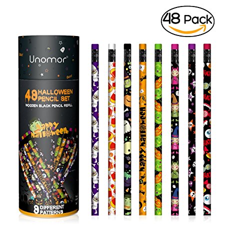 Halloween Pencil with Eraser in 8 Different Pattern Party Favor , Pack of 48