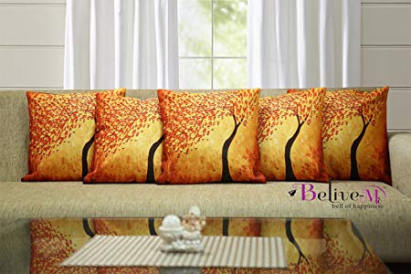 Belive-Me 3D Digital Canvas Jute Cushion Cover Set of 5 16x16 inches/40x40 cms - Multicolor Designer