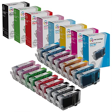 LD Compatible Ink Cartridge Replacement for Canon CLI8 (3 Black, 2 Cyan, 2 Magenta, 2 Yellow, 2 Photo Cyan, 2 Photo Magenta, 2 Red, 2 Green, 17-Pack)