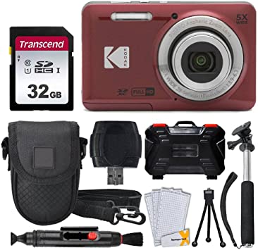 Kodak PIXPRO FZ55 Digital Camera (Red)   32GB Memory Card   Point and Shoot Camera Case   Extendable Monopod   Lens Cleaning Pen   LCD Screen Protectors   Table Top Tripod – Ultimate Bundle