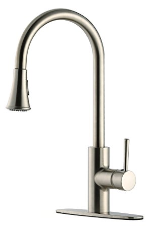 Derengge FK-258D-BN-CON 1 or 3-holes Brass Contemporary Stainless Steel Single Handle Pull-Down Kitchen Faucet,cUPC NSF AB1953 Lead Free Brushed Nickel