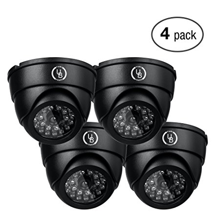 Yubi Power 4 Pack YB-250 Fake Outdoor Dome Surveillance Dummy Security Cameras with Blinking IR Lights (Black)