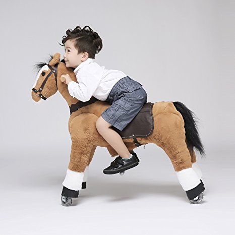UFREE Horse Action Pony, Ride on Toy, Mechanical Moving Horse, Giddyup for Children 3 to 9 Years Old, Height 36 Inch, Black Mane and Tail