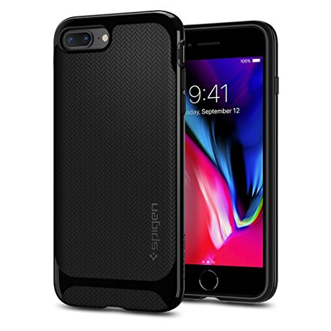 iPhone 8 Plus Case, Spigen® [Neo Hybrid Herringbone] iPhone 7 Plus Case Cover with Flexible Inner Protection and Reinforced Hard Bumper Frame for iPhone 8 Plus (2017) iPhone 7 Plus (2016) - Shiny Black