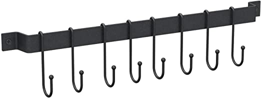 Tibres - Utensil Rack with Kitchen Hooks for Hanging Spatulas Measuring Spoons Tools - Kitchen Utensil Hanger - Wall Mounted Utensil Rack Holder with Hooks - Kitchen Rail Organizer - Black