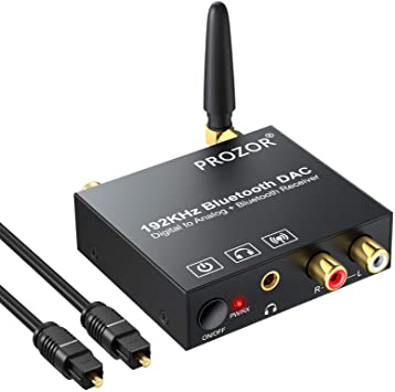 PROZOR 192kHz Digital to Analog Audio Converter with Bluetooth 5.0 Receiver DAC Converter Digital Coaxial Toslink to Analog Stereo L/R RCA 3.5mm Audio Adapter Toslink Optical to 3.5mm