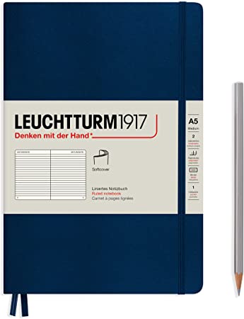 LEUCHTTURM1917 Medium (A5) Softcover Notebook - 123 Pages, Ruled, Navy