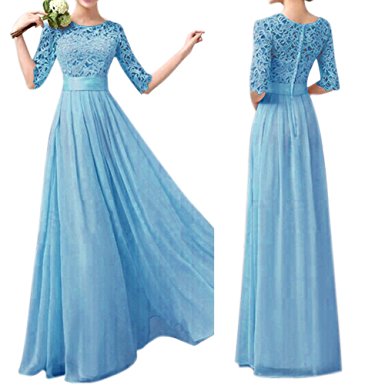 Women Crochet Half Sleeve Crochet Lace Top Wedding Bridesmaid Gown Prom Dress