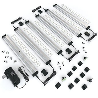 EShine® 6 Panels LED Under Cabinet Lighting, with IR Sensor! Hand Wave Activated - Bright, Strong and Stable - Easy to Install, Screw and 3M Sticker Options Included - Deluxe Kit, Warm White