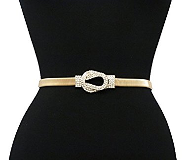 Rhinestone Knot Buckle Piece Stretch Waist Chain Belt Gold, Black Tone