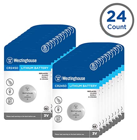 Westinghouse CR2450 Lithium Button Cell, Button Batteries, Coin Cells, Remote Battery, Remote Battery Cells (24 Counts)
