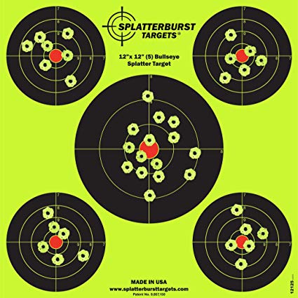 12"x12" (5) Bullseye Splatterburst Target - Instantly See Your Shots Burst Bright Florescent Yellow Upon Impact!