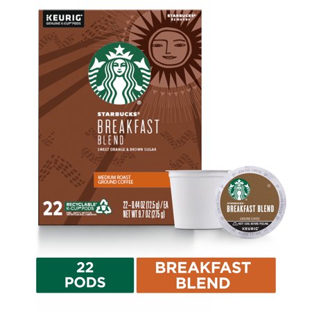 Starbucks Medium Roast K-Cup Coffee Pods — Breakfast Blend for Keurig Brewers — 1 box (22 pods)