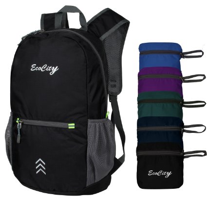 EcoCity Ultra-light Packable Backpack Hiking Daypack Foldable Camping Outdoor Travel Biking School Air Travelling Carry on Backpacking   Ultralight and Handy