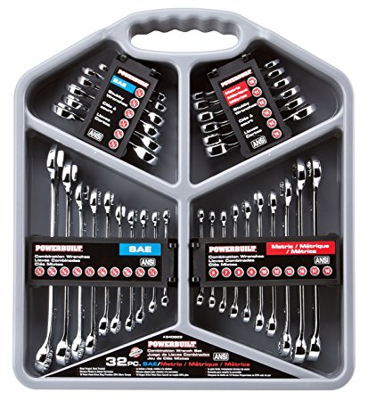 Powerbuilt 940829 Mirror Polish Combination Wrench Set - SAE & Metric - 32 Pc