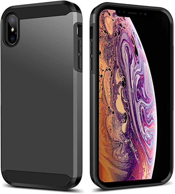 iPhone Xs Max Case for Men/Women,BENTOBEN 2 in 1 Hybrid Structure with a Shock-Absorbent Flexible TPU Bumper and Hard PC Back Phone case,Compatible with iPhone Xs Max 6.5 inch - Black Elegant Grey