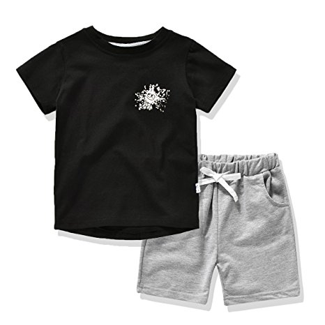 AJia Kids 2 Piece Short Sleeve Shirt and Shorts for 1 to 5 Years Olds Little Boy