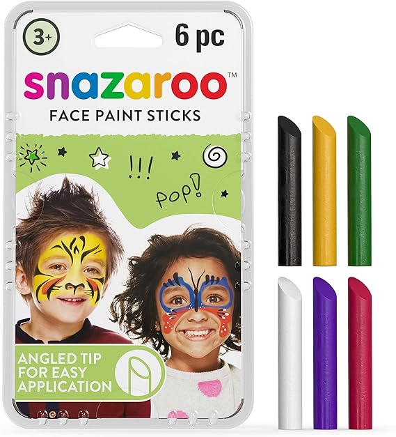 Snazaroo Face Painting Sticks 6/Pkg-Green/White/Red/Yellow/Blue/Black