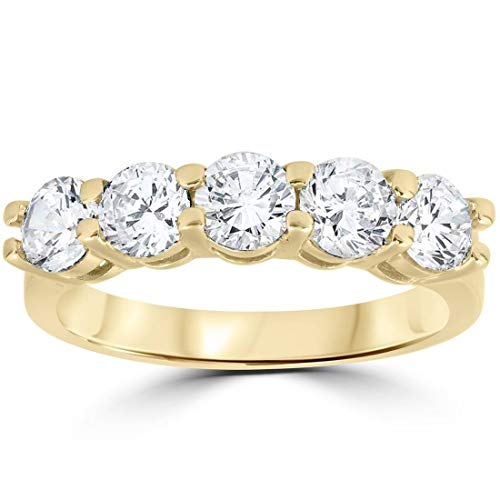 2 ct Diamond Five Stone Wedding Anniversary Round Cut Ring 14k Yellow Gold