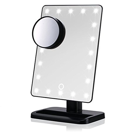 Hipiwe Dimmable Makeup Mirror with Light Led Illuminated Vanity Cosmetic Mirror with Portable 10x Magnified Spot for Travel, Shaving and Dressing (Black)