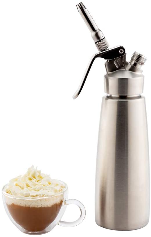 Whip Tek 0.5 Liter Whipped Cream Dispenser, 1 Durable Whipped Cream Maker - Cartridges Sold Separately, 3 Decorator Tips Included, Stainless Steel Whipped Cream Canister, Heavy-Duty - Restaurantware