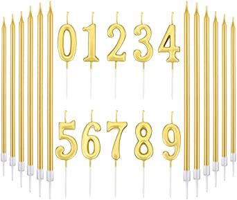 Birthday Candles 22 Pieces Birthday Numeral Candles Cake Numeral Candles Number 0 1 2 3 4 5 6 7 8 9 (0-9) Glitter Cake Topper Decoration for Birthday Wedding Party Anniversary