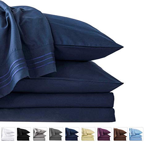 LIANLAM Full 6 Piece Bed Sheets Set - Super Soft Brushed Microfiber 1800 Thread Count - Breathable Luxury Egyptian Sheets Deep Pocket - Wrinkle and Hypoallergenic(Full, Navy Blue)