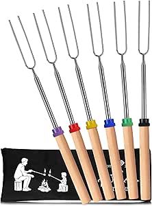 Zulay Sturdy Marshmallow Sticks for Fire Pit Extra Long - Great Smores Sticks Smores Kit for Fire Pit - Marshmallow Roasting Skewers - Hot Dog Fork Bonfire Glamping Camping Accessory 32" 6 Pack Bundle