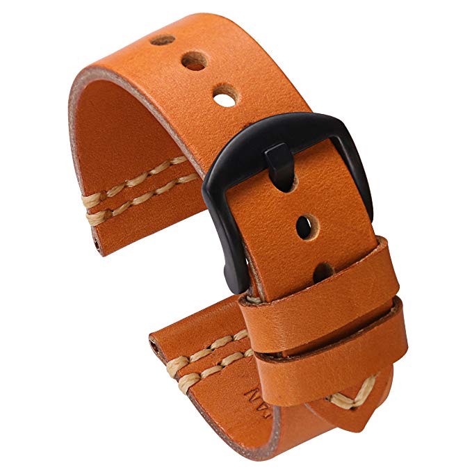 Carty 20mm 22mm 24mm Oil-Tanned Leather Watch Band Replacement Watch Strap