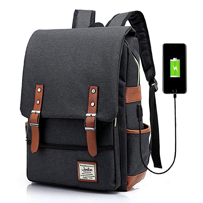 Junlion Unisex Business Laptop Backpack College Student School Bag Travel Rucksack Daypack with USB Charging Port Black