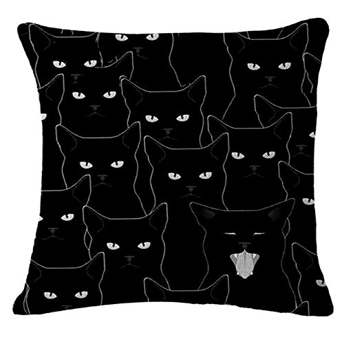 Lyn Cotton Linen Square Throw Pillow Case Decorative Cushion Cover Pillowcase for Sofa 18 "X 18 " Black and white cat (1)