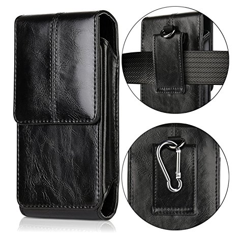 iPhone 7 Plus Belt Holster Pouch Case,iNNEXT PLUS SIZE Pouch Vertical Leather Waist Hang Carrying Belt Case Magnetic Closure Pouch for iPhone 8 Plus/ Samsung Galaxy S8 Plus (5.5 inch Black)