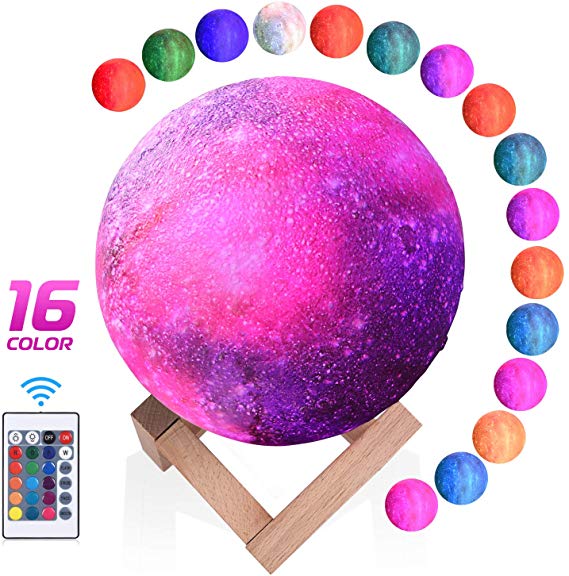 XREXS Moon Lamp, 16 Colors Moon Light with Stand ( 5.9 Inch), 3D Printing LED Moon Night Light Touch and Remote Control, USB Charging, Birthday Christmas Gifts Nursery Decor for Kids