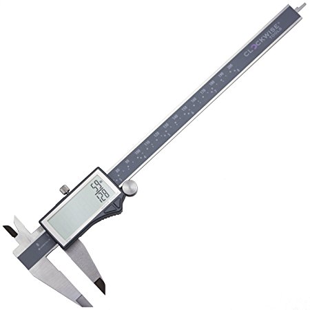Clockwise Tools DCLR-0805 Electronic Digital Caliper Inch/Metric/Fractions Conversion IP54 Protection 0-8 Inch/200 mm Stainless Steel Body Super Large LCD Screen Auto Off Featured Measuring Tool