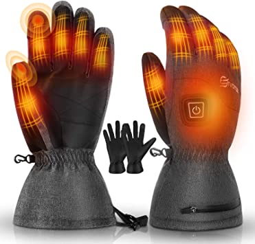 EIVOTOR【2 Pairs Heated Gloves for Men&Women,2×7.4V Rechargeable Battery 3 Heating Levels w/Intelligent Control,up to 7.5hrs Warmth,Touchscreen Warm Gloves for All Kinds of Outdoor Activities