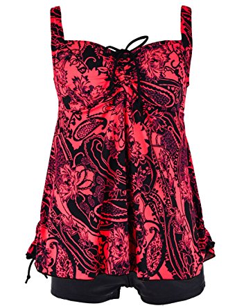 Hilor Women's Plus Size Floral Halter Tankini Set Two Piece Swimsuit