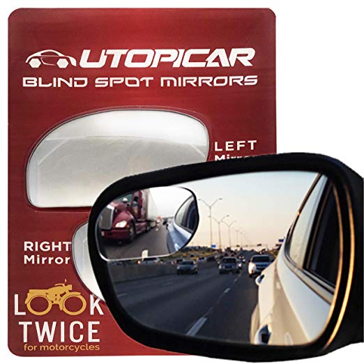 Blind Spot Mirrors. Unique design Car Mirror for blind side / Door mirrors engineered by Utopicar for larger image and traffic safety. Awesome rear view! [frameless, stick-on design] (2 pack)