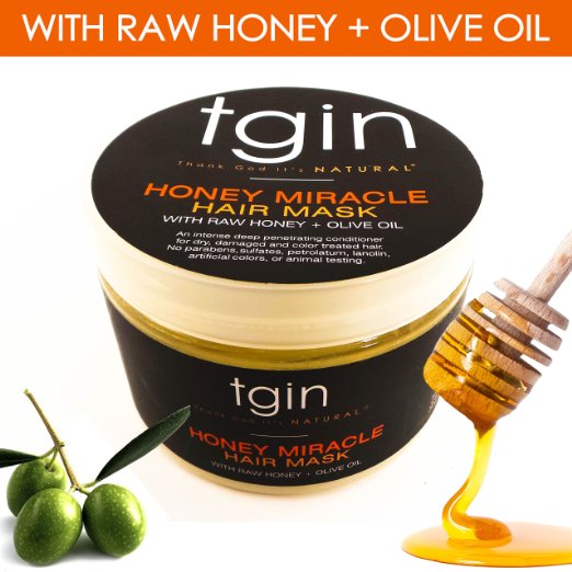 Deep Conditioner for Natural Hair - tgin Honey Miracle Hair Mask with Raw Honey   Olive Oil; Great treatment for any hair texture - Moisturizes and Repairs Dry, Damaged, or Color Treated Hair, 12oz