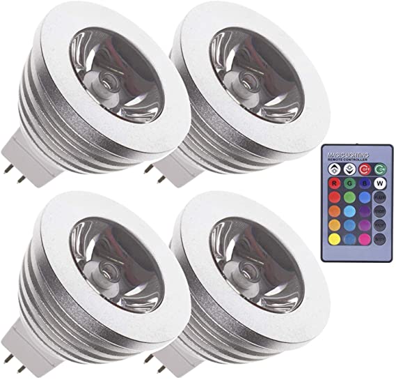 iNextStation Colour Changing MR16 3W DC12V RGB LED Light Bulb [Long Life Span] Lighting Lamp Bright Energy Saving Mood Bulbs - 16 Colour - w/IR Remote Controller (4 Pack)