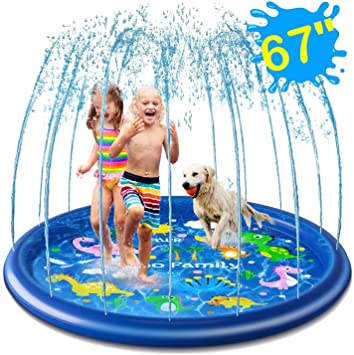 Ohuhu Splash Pad for Kids - Sprinkler for Dog and Toddlers and Baby Pool - 67" Inflatable Summer Outdoor Sprinkler Pad Splash Play Mat Water Toys for 2 3 4 5 6 7 8 Years Old Boy Girl (Dinosaur)